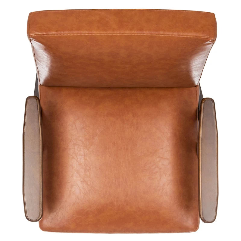 Mid-Century Modern Armchair, Vegan Leather Cushion & Walnut A-Frame Base, 28"W