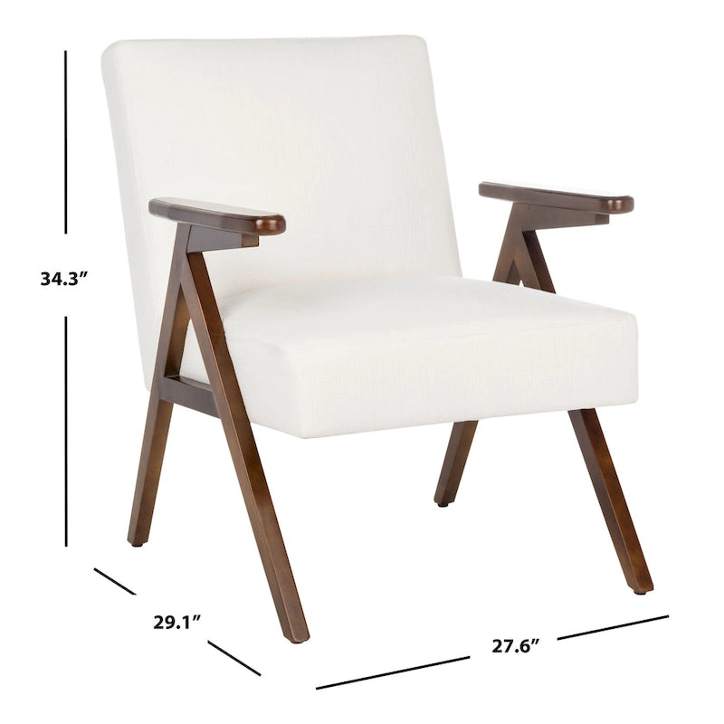 Mid-Century Modern Armchair, Vegan Leather Cushion & Walnut A-Frame Base, 28"W
