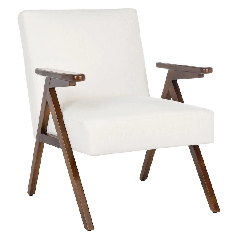 Mid-Century Modern Armchair, Vegan Leather Cushion & Walnut A-Frame Base, 28"W