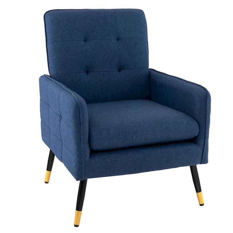 Modern Linen Fabric Accent Chair with Button Tufting and Metal Legs - 350 lb Capacity