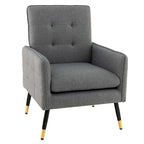 Modern Linen Fabric Accent Chair with Button Tufting and Metal Legs - 350 lb Capacity