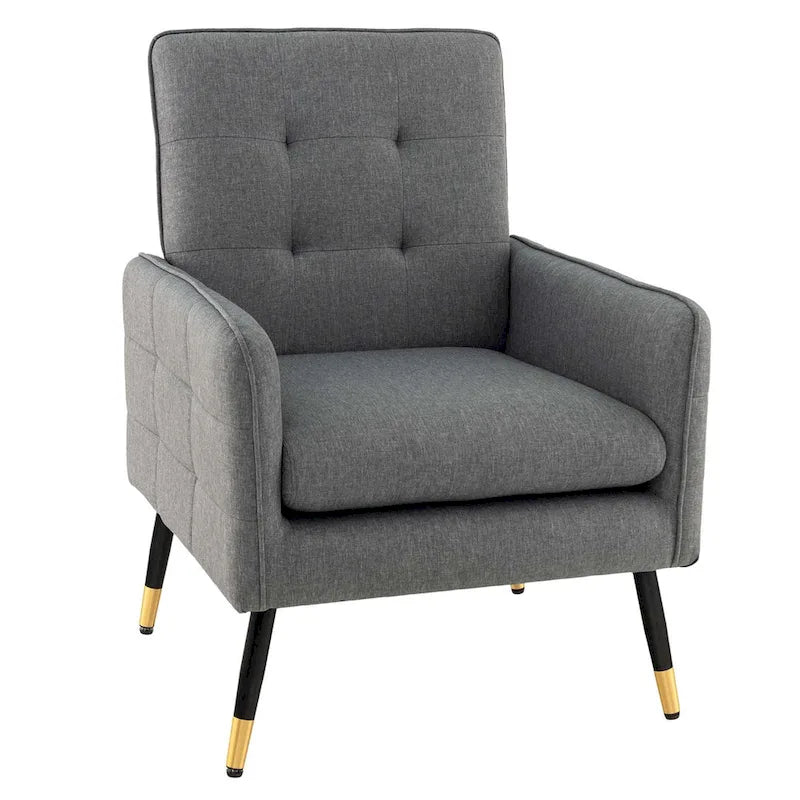 Modern Linen Fabric Accent Chair with Button Tufting and Metal Legs - 350 lb Capacity