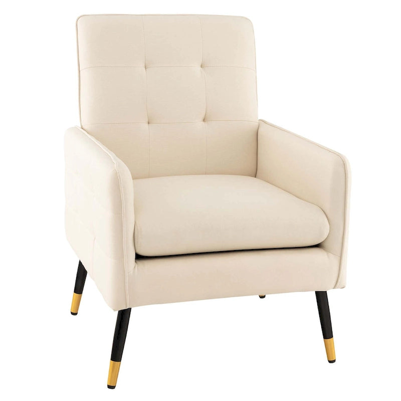 Modern Linen Fabric Accent Chair with Button Tufting and Metal Legs - 350 lb Capacity
