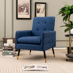 Modern Linen Fabric Accent Chair with Button Tufting and Metal Legs - 350 lb Capacity