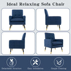Modern Linen Fabric Accent Chair with Button Tufting and Metal Legs - 350 lb Capacity