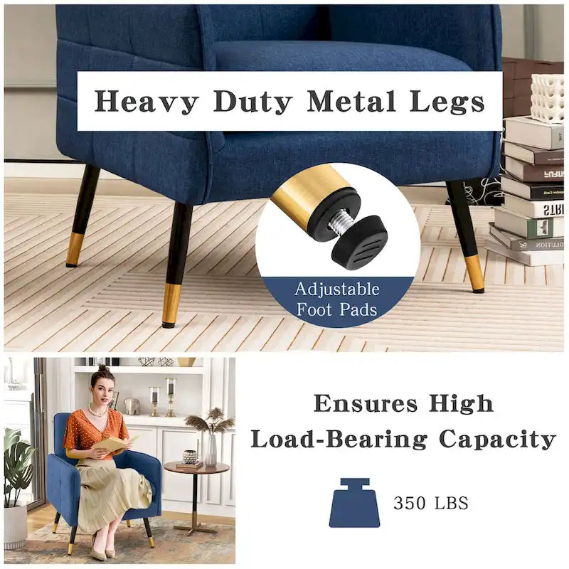 Modern Linen Fabric Accent Chair with Button Tufting and Metal Legs - 350 lb Capacity