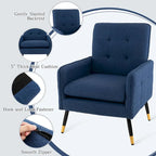 Modern Linen Fabric Accent Chair with Button Tufting and Metal Legs - 350 lb Capacity