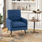 Modern Linen Fabric Accent Chair with Button Tufting and Metal Legs - 350 lb Capacity