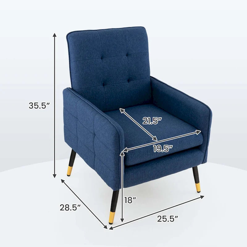 Modern Linen Fabric Accent Chair with Button Tufting and Metal Legs - 350 lb Capacity