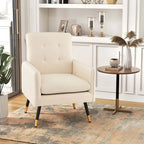 Modern Linen Fabric Accent Chair with Button Tufting and Metal Legs - 350 lb Capacity