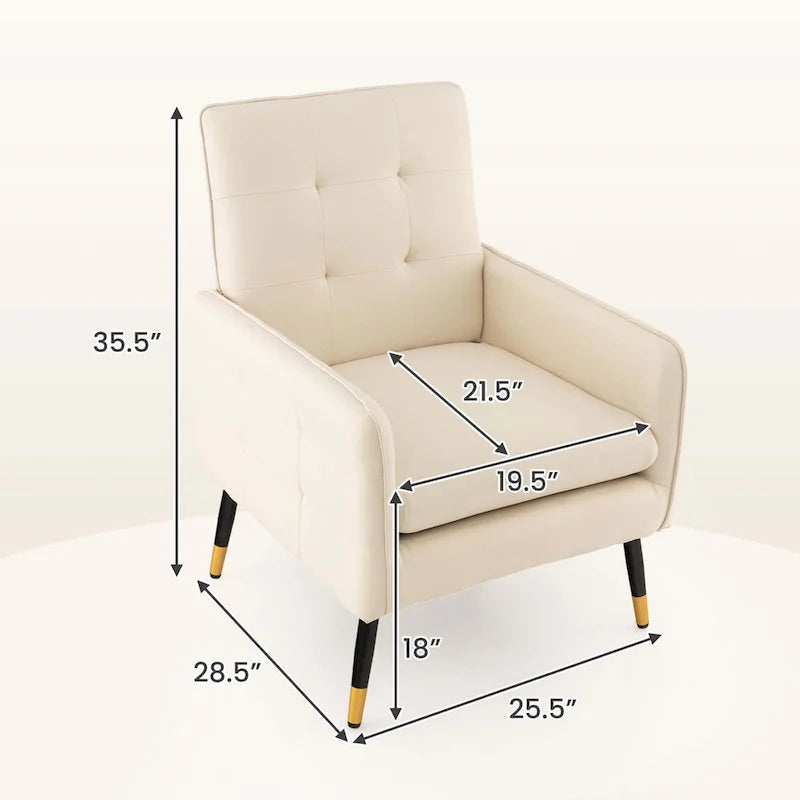 Modern Linen Fabric Accent Chair with Button Tufting and Metal Legs - 350 lb Capacity