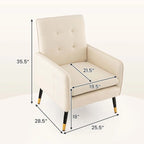 Modern Linen Fabric Accent Chair with Button Tufting and Metal Legs - 350 lb Capacity