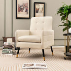 Modern Linen Fabric Accent Chair with Button Tufting and Metal Legs - 350 lb Capacity