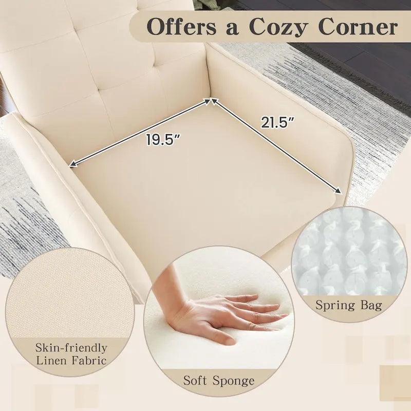 Modern Linen Fabric Accent Chair with Button Tufting and Metal Legs - 350 lb Capacity