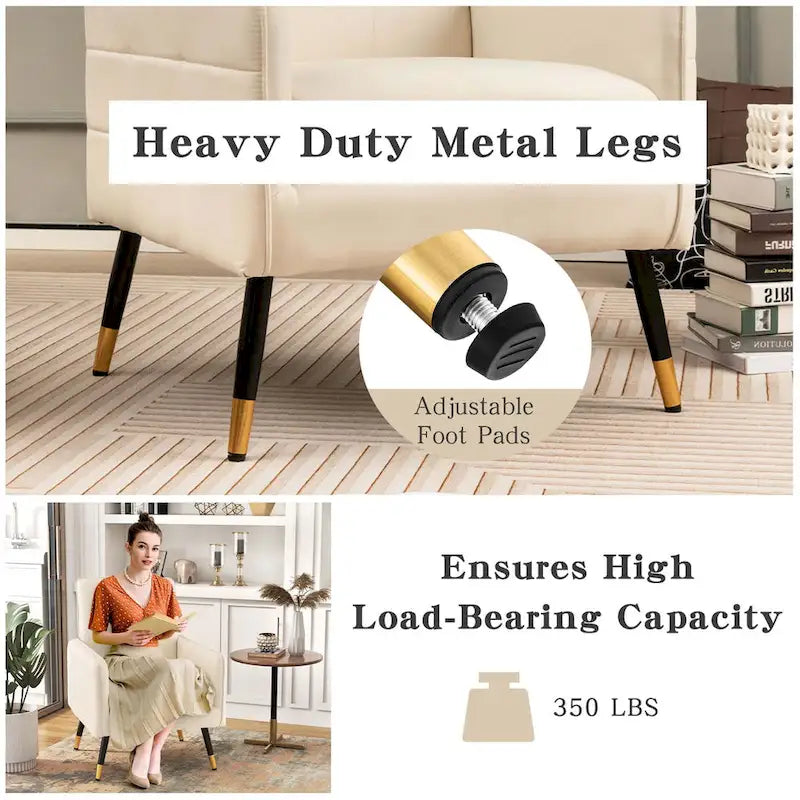 Modern Linen Fabric Accent Chair with Button Tufting and Metal Legs - 350 lb Capacity