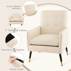 Modern Linen Fabric Accent Chair with Button Tufting and Metal Legs - 350 lb Capacity