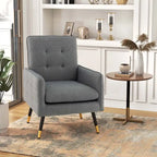 Modern Linen Fabric Accent Chair with Button Tufting and Metal Legs - 350 lb Capacity