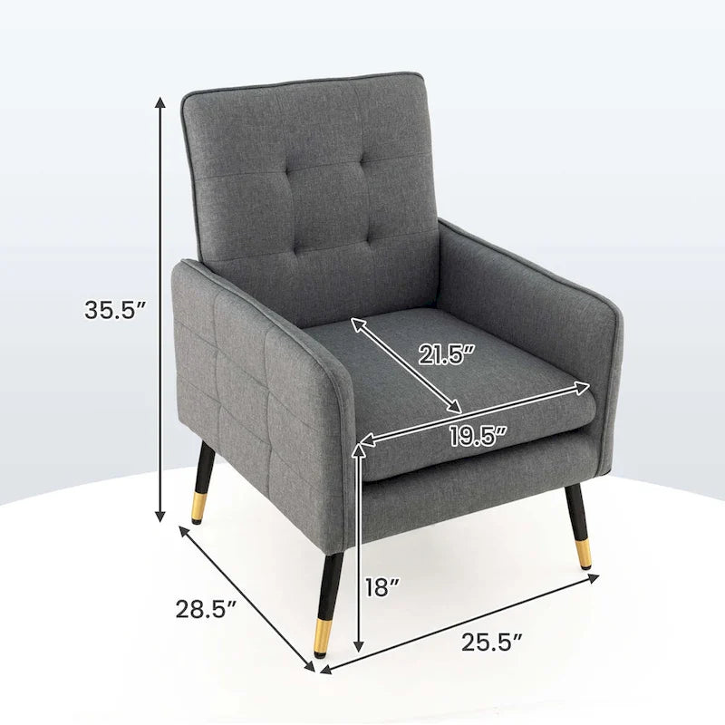 Modern Linen Fabric Accent Chair with Button Tufting and Metal Legs - 350 lb Capacity