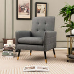 Modern Linen Fabric Accent Chair with Button Tufting and Metal Legs - 350 lb Capacity