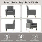 Modern Linen Fabric Accent Chair with Button Tufting and Metal Legs - 350 lb Capacity