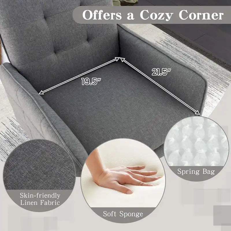 Modern Linen Fabric Accent Chair with Button Tufting and Metal Legs - 350 lb Capacity