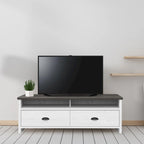 Modern 50" TV Stand, Whitewash Base & Dark Grey Top, 2 Drawers, Metal Glides