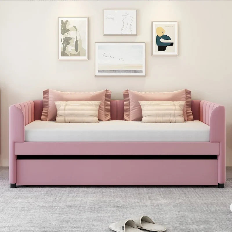 Twin Size Velvet Upholstered Daybed with Trundle