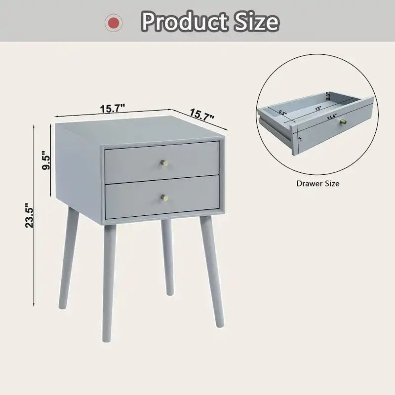 Nightstand with 2-Drawers, Small Side End Table with Storage