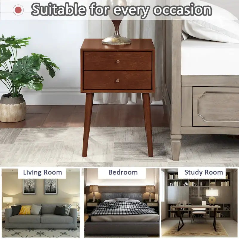 Nightstand with 2-Drawers, Small Side End Table with Storage