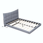 Full Size Upholstered Platform Bed with LED Lights and USB Ports