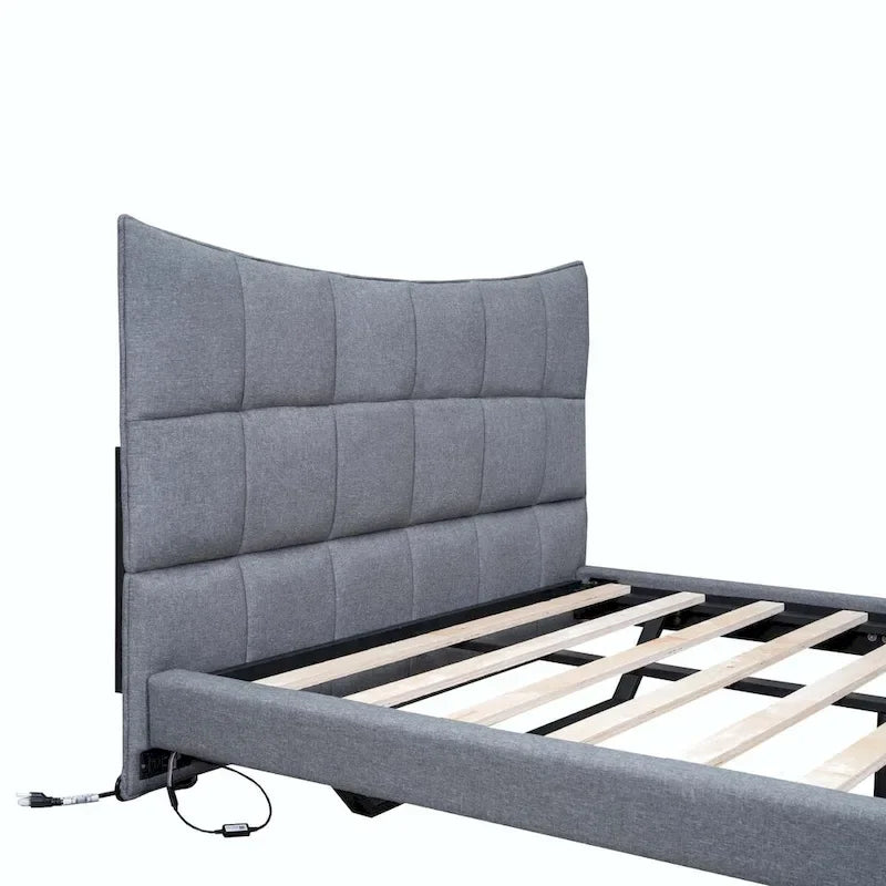 Full Size Upholstered Platform Bed with LED Lights and USB Ports