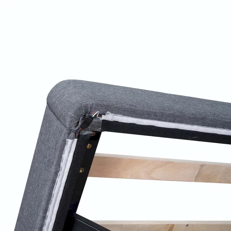 Full Size Upholstered Platform Bed with LED Lights and USB Ports