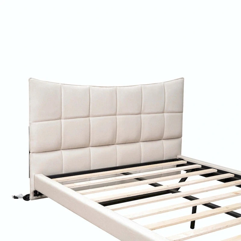 Full Size Upholstered Platform Bed with LED Lights and USB Ports