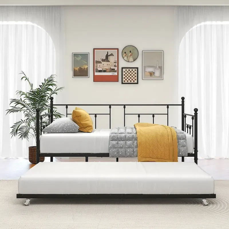 Metal Daybed Frame Twin Size Platform with trundle