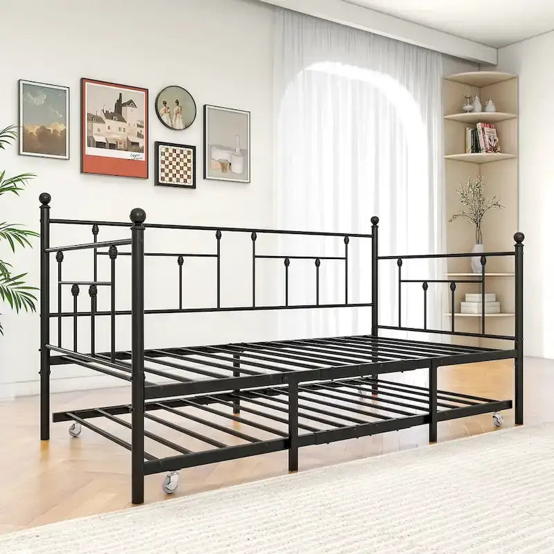 Metal Daybed Frame Twin Size Platform with trundle