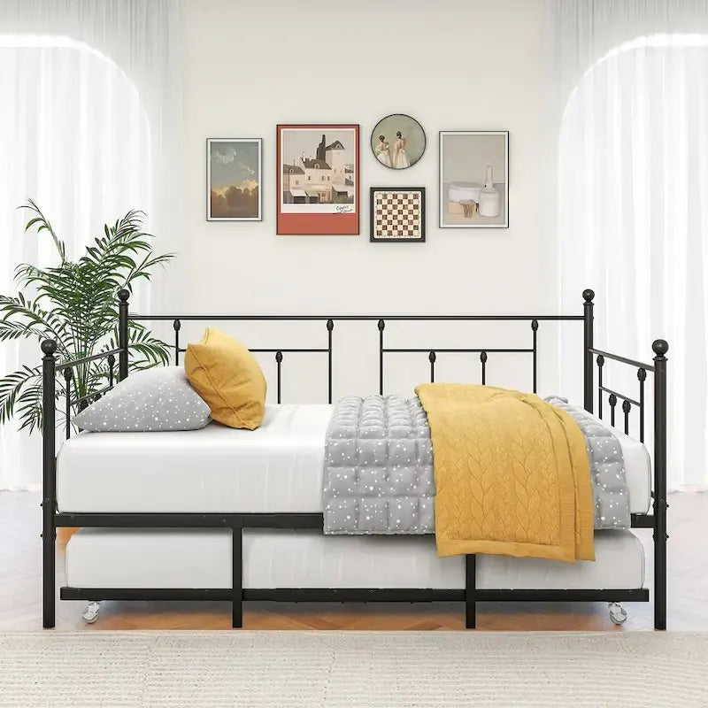 Metal Daybed Frame Twin Size Platform with trundle