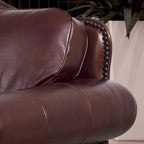 2-Piece Distressed Top-Grain Italian Leather Sofa & Chair Set, Hardwood Frame, Brass Studs