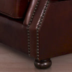 2-Piece Distressed Top-Grain Italian Leather Sofa & Chair Set, Hardwood Frame, Brass Studs