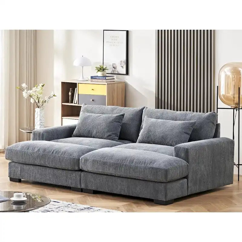 Extra Large Corduroy Sleeper Sofa, Double Chaise, Converts to Twin Bed, Modern Living Room