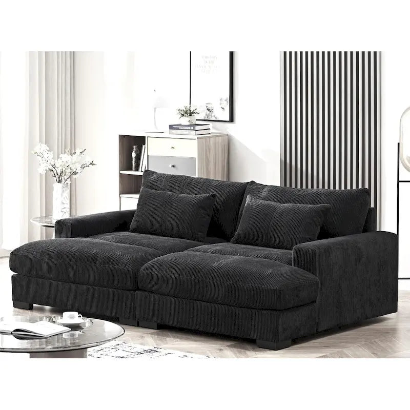 Extra Large Corduroy Sleeper Sofa, Double Chaise, Converts to Twin Bed, Modern Living Room