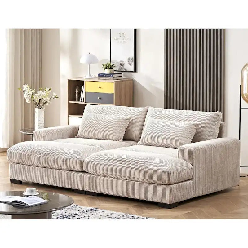 Extra Large Corduroy Sleeper Sofa, Double Chaise, Converts to Twin Bed, Modern Living Room