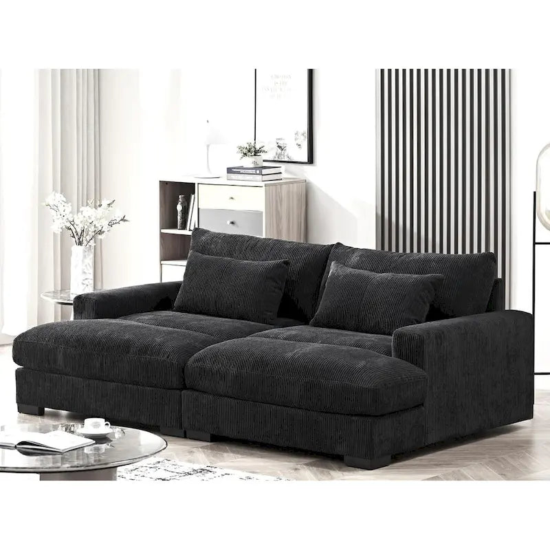 Extra Large Corduroy Sleeper Sofa, Double Chaise, Converts to Twin Bed, Modern Living Room