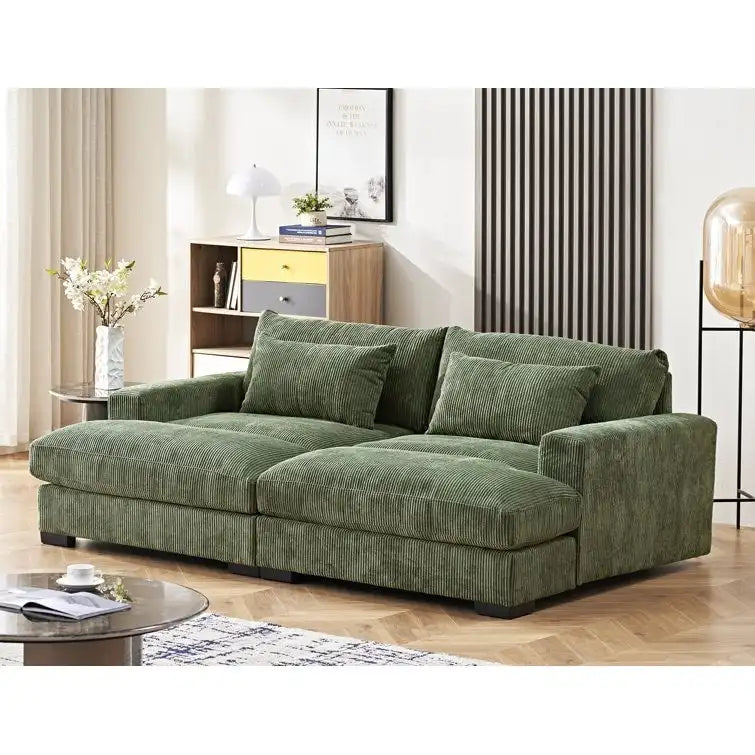 Extra Large Corduroy Sleeper Sofa, Double Chaise, Converts to Twin Bed, Modern Living Room
