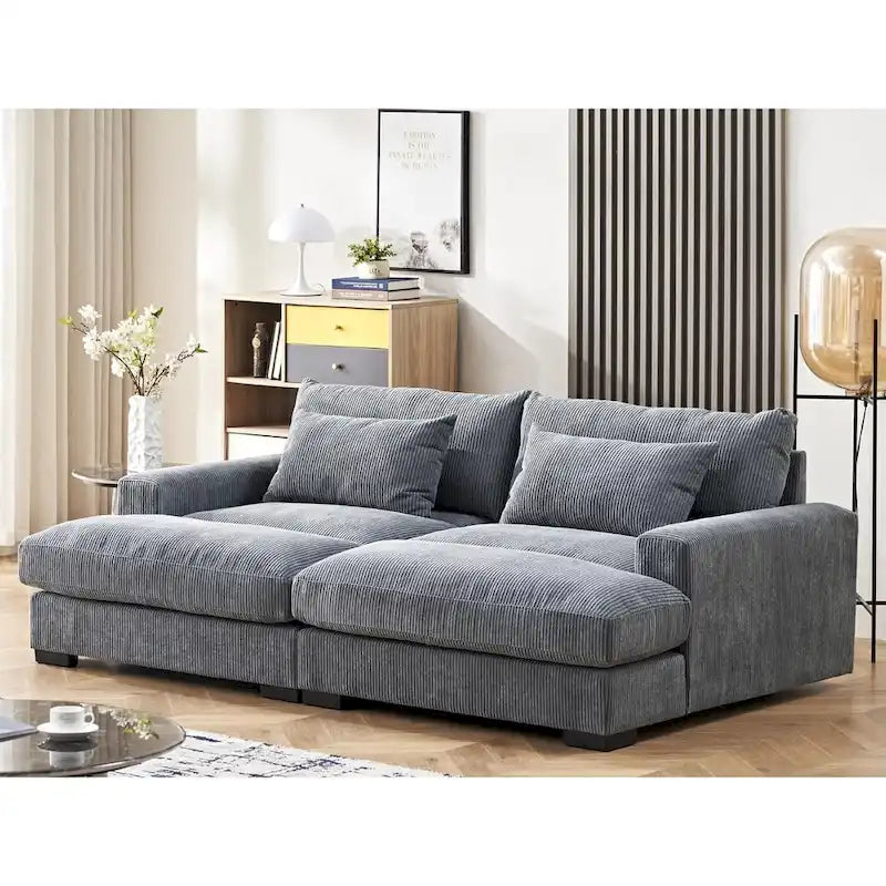 Extra Large Corduroy Sleeper Sofa, Double Chaise, Converts to Twin Bed, Modern Living Room