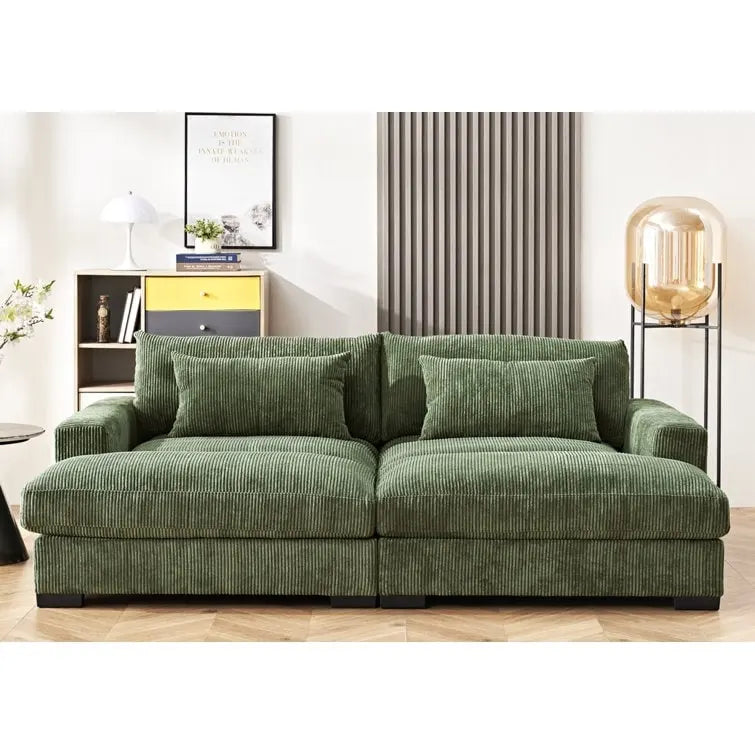 Extra Large Corduroy Sleeper Sofa, Double Chaise, Converts to Twin Bed, Modern Living Room