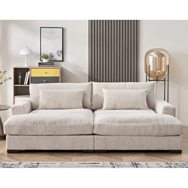 Extra Large Corduroy Sleeper Sofa, Double Chaise, Converts to Twin Bed, Modern Living Room