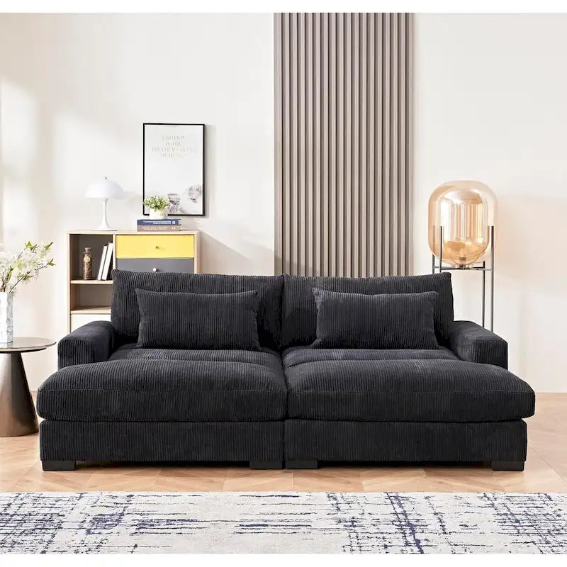 Extra Large Corduroy Sleeper Sofa, Double Chaise, Converts to Twin Bed, Modern Living Room
