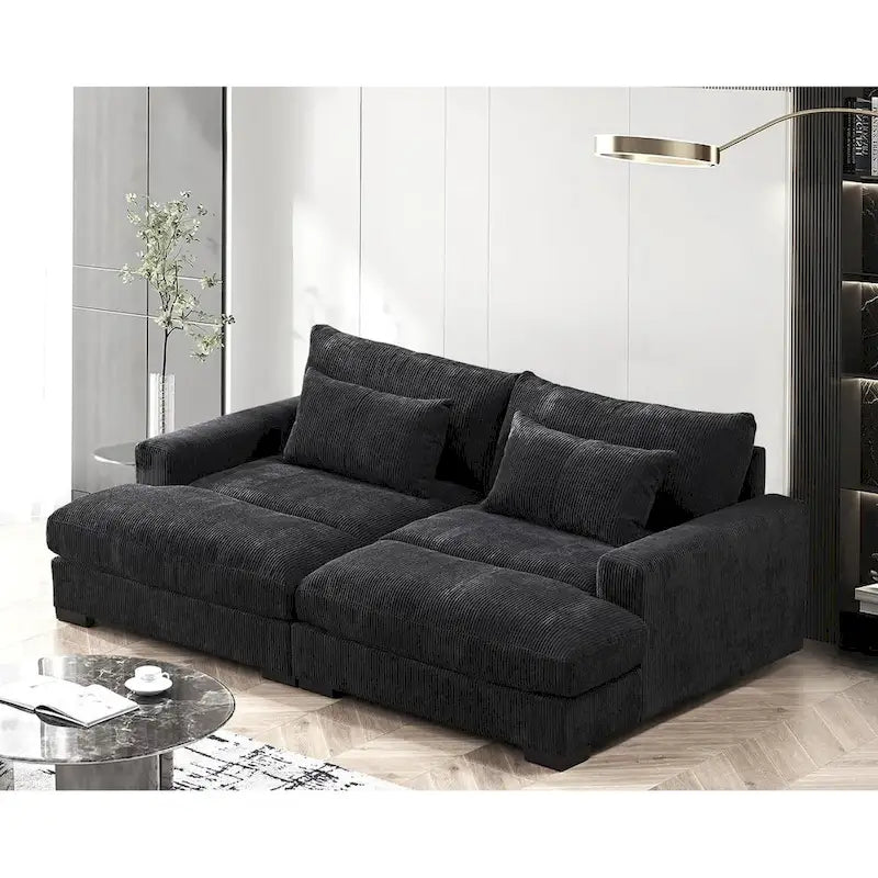 Extra Large Corduroy Sleeper Sofa, Double Chaise, Converts to Twin Bed, Modern Living Room