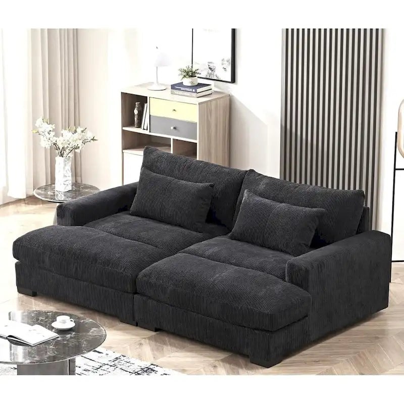 Extra Large Corduroy Sleeper Sofa, Double Chaise, Converts to Twin Bed, Modern Living Room