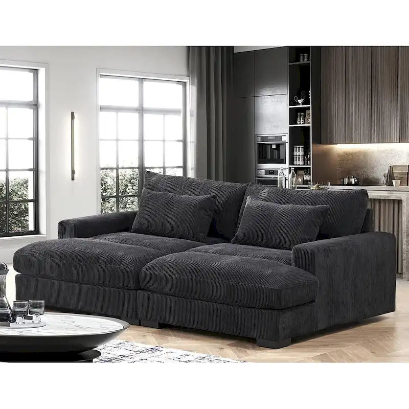 Extra Large Corduroy Sleeper Sofa, Double Chaise, Converts to Twin Bed, Modern Living Room